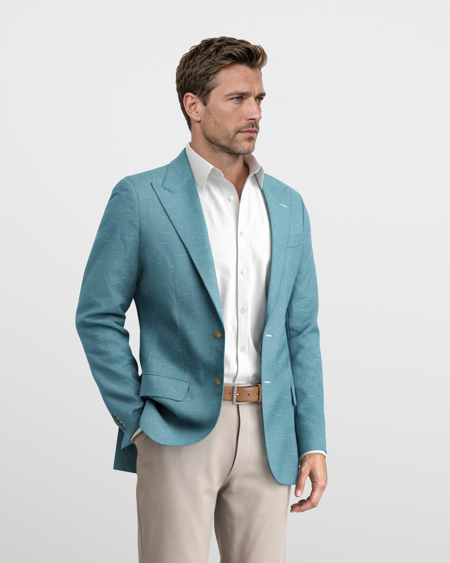 Deconstructed Malibu Teal Linen Blazer