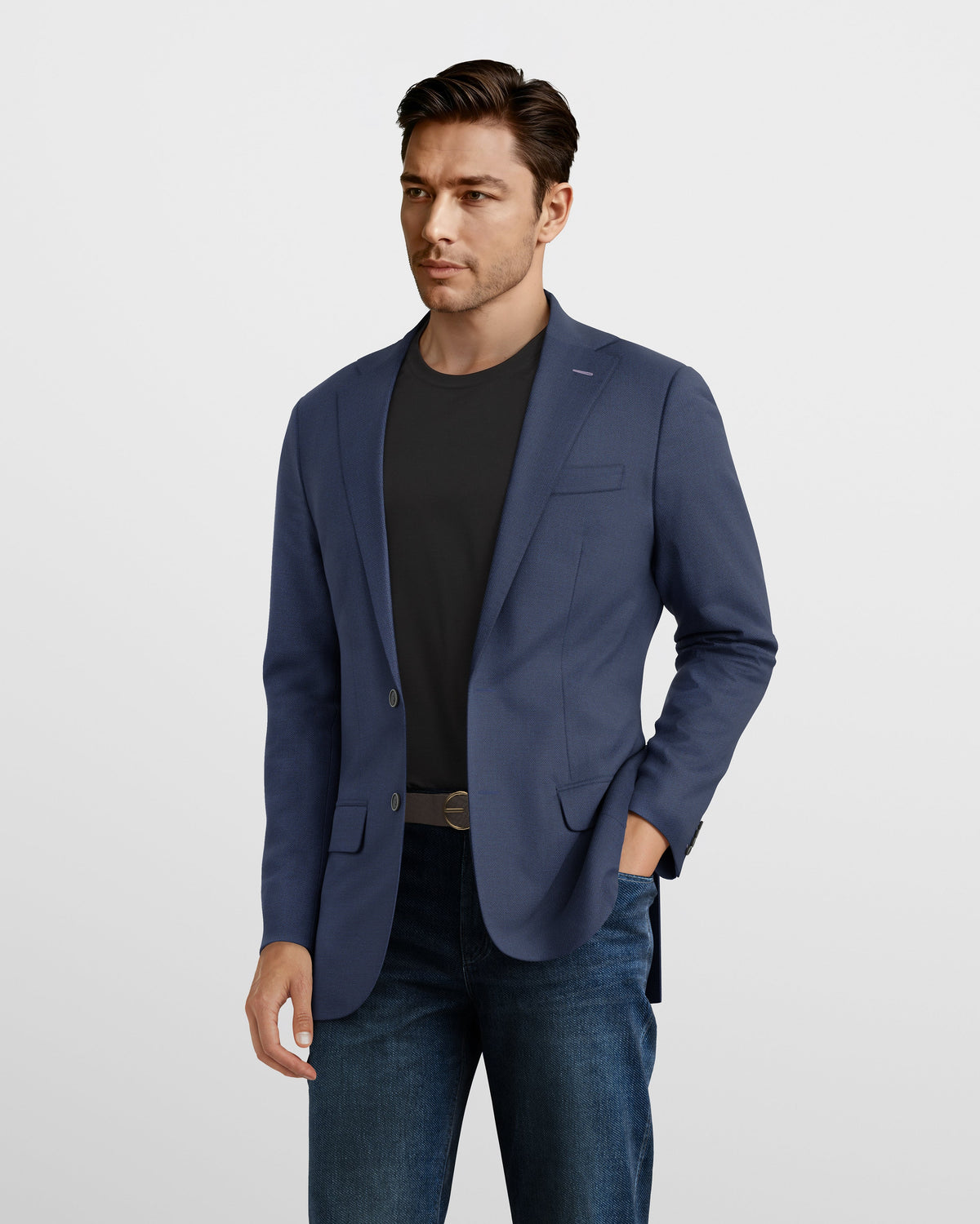 Deconstructed Navy Hopsack Bond Blazer